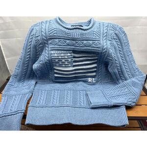 Polo by Ralph Lauren American Flag Sweater Sz M (10-12) Cotton Embroidered Stars